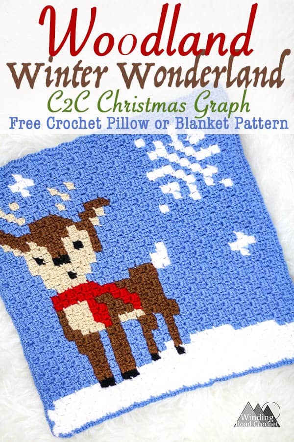 The Shy Deer Crochet C2C Square | Crochet a beautiful blanket for the holidays, using the corner to corner crochet method. Free Crochet charts and written pattern available. Woodland Winter Wonderland C2C Corner to Corner Crochet Blanket. Use the charts for any tapestry crochet, make a wallhanging, or just make one square into a holiday tote. #crochet #crochetpattern #crochetgraph