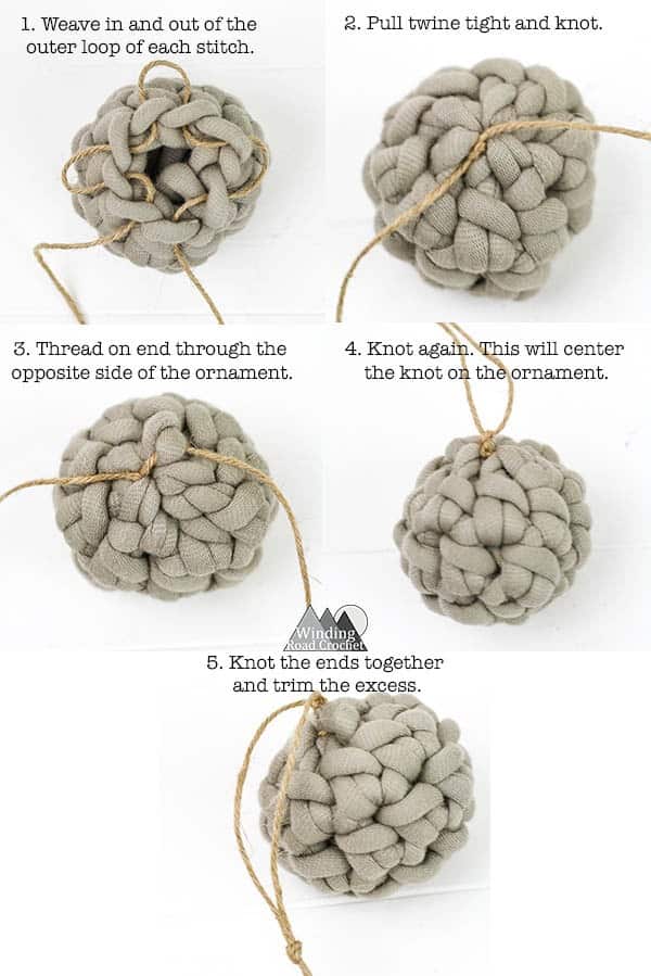 Rustic Crochet Ornaments | Crochet these rustic farmhouse chic ornaments in just minutes. These ornaments take very little chunky yarn and can be crocheted in minutes. Quick and easy and perfect for beginners. These Christmas ornaments uses the basic crochet stitches and can be made in three different sizes. This is a must have free crochet pattern for the holidays. #christmasornaments #crochet #crochetornaments