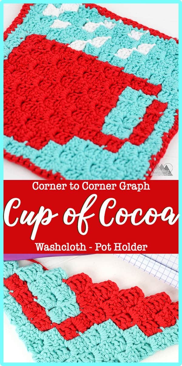 cup of cocoa c2c graph - corner to corner crochet graph with written chart - perfect graph for C2C beginners