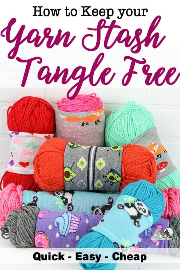 Keep your yarn stash tangle free and your yarn from unraveling with this quick and easy diy tutorial. By making these little yarn savers and organizing and tracking your yarn stash you can avoid yarn getting unraveled and tangled up in your yarn storage. This is an amazing yarn storage solution. It is quick, easy and cheap. You may already have everything you need. Plus I have adde new printables for my newsletter subscribers to help keep their yarn stash organized. #yarnstash #yarnstorage