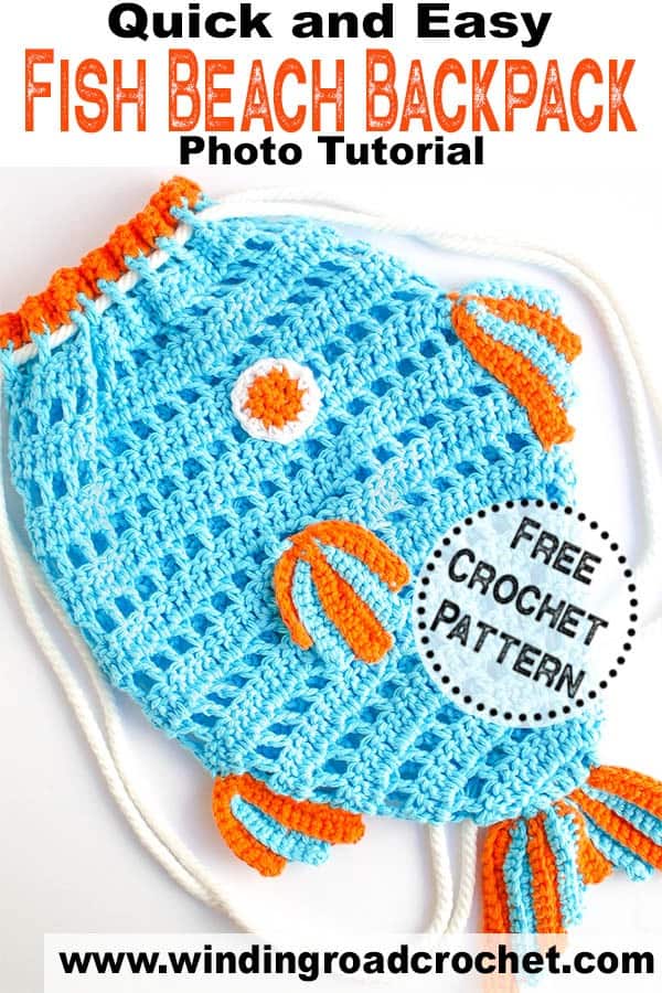 Crochet this quick and easy kids beach bag backpack. Free crochet pattern designed by Winding Road Crochet. #beachbag #kidsbackpack #crochetforkids
