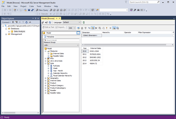 Browsing Power BI Premium in SSMS with XMLA endpoint