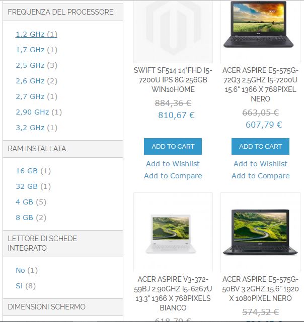 magento filtri ricerca attributi