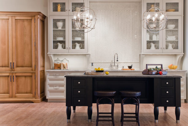 milky white glass front floor to ceiling cabinets with flemish glass
