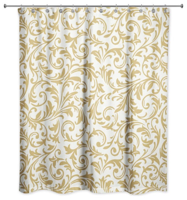 DDCG white and gold shower curtain in baroque pattern