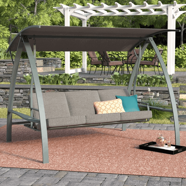 CUSHIONED STEEL METAL FRAME 3 PERSON PATIO SWING WITH CANOPY