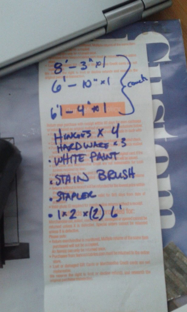 This is as much planning as I ever seem to do for projects, here is my couch plan... :) Drives some people nuts but I don't seem to function any other way!