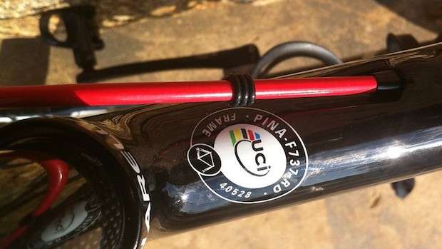 Manufacturer's sticker on the top tube of a bike
