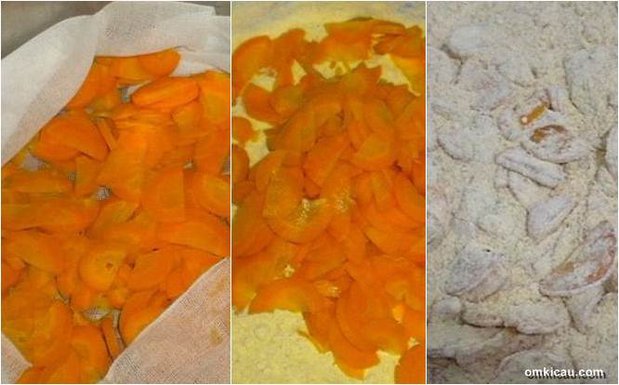 Potongan wortel yang dicampurkan bersama tepung kedelai