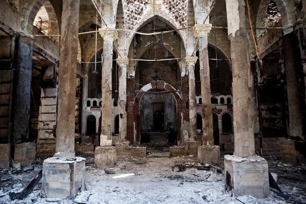 The remains of the Amir Tadros Coptic Church in Minya, southern Egypt. (VIRGINIE NGUYEN HOANG/AFP/Getty Images)