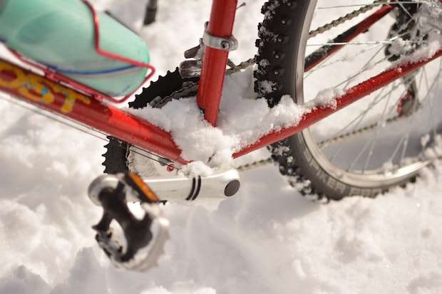 Studded bike tires in the snow