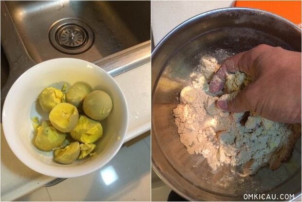 Telur rebus yang diambil bagian kuning telurnya saja