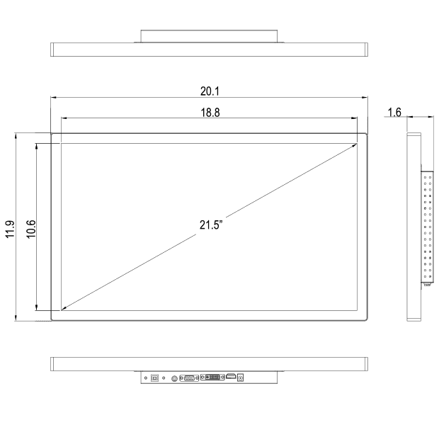 22-Inch Antibacterial Monitor Technical Dimensions