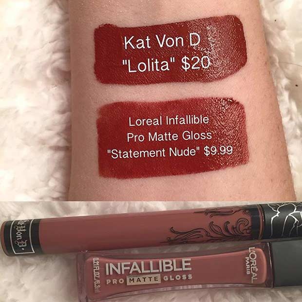 kat von d lolita dupe 2 loreal statement nude kat von d lolita dupe