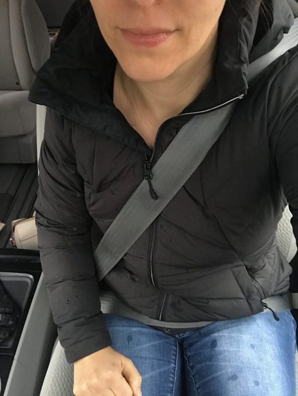 Kristen in a black coat