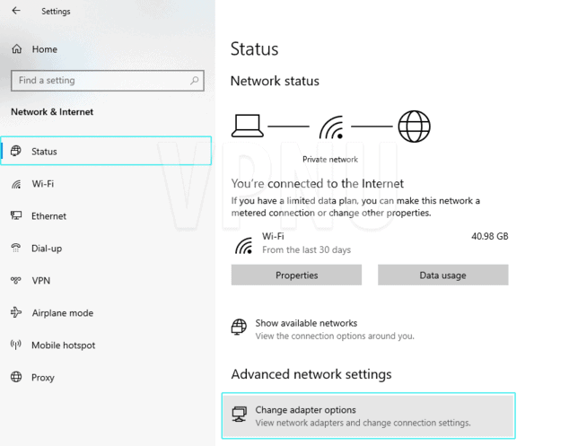 Change network adapter settings (in Windows 10)