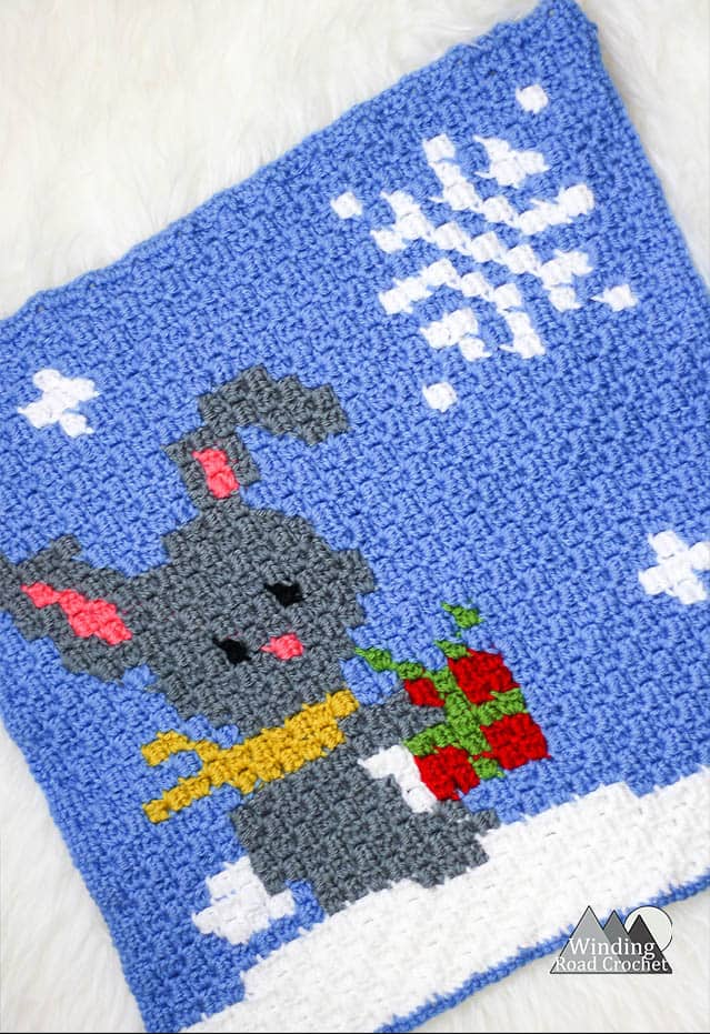 Little Gray Rabbit C2C Square Graph | This crochet rabbit C2C graph is great as a pillow or in my Woodland Winter Wonderland Corner to Corner Blanket. This is a great project to work on all fall and have ready for Christmas. Crochet a blanket with little woodland creatures.