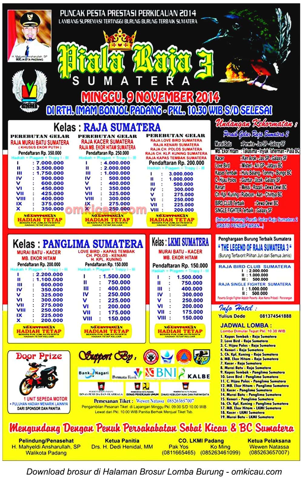 Brosur Lomba Burung Berkicau Piala Raja Sumatera 3, Padang, 9 November 2014