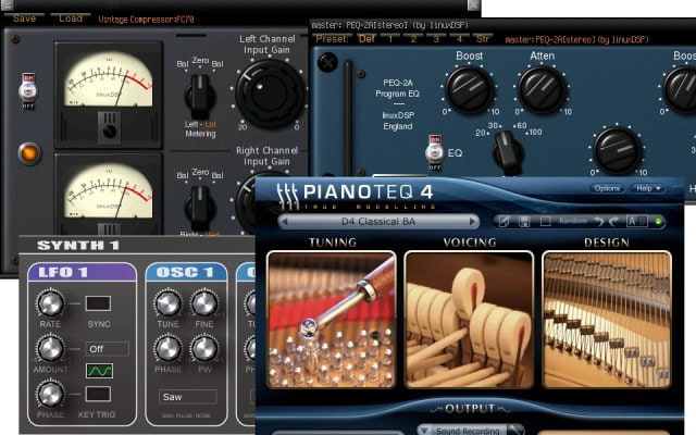 Now, extensive plug-in support includes compatibility with virtual instruments, via that MIDI support. Images courtesy Ardour.