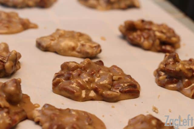 Pecan Pralines on parchment paper on a baking sheet