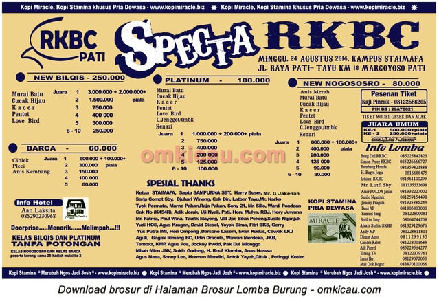 Brosur Lomba Burung Berkicau Specta RKBC, Pati, 24 Agustus 2014
