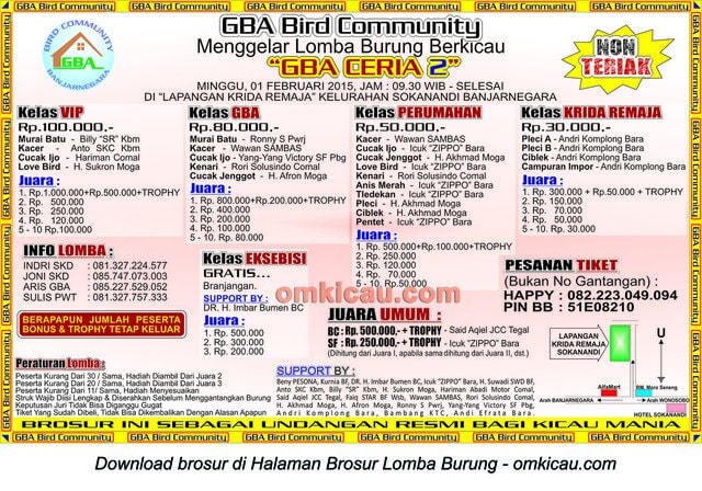 Brosur Lomba Burung Berkicau GBA Ceria 2, Banjarnegara, 1 Februari 2015