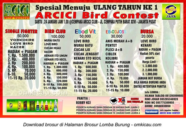 Brosur Lomba Burung Kicau Menuju 1st Anniversary ABC, Jakarta, 24 Januari 2015