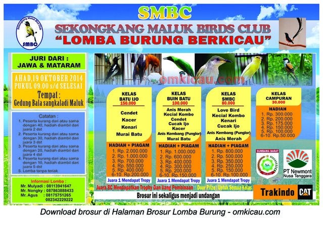 Brosur Lomba Burung Berkicau SMBC, Sumbawa Barat, 19 Oktober 2014