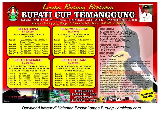 Brosur Lomba Burung Berkicau Bupati Cup, Temanggung, 14 Desember 2014
