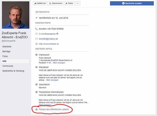 Frank Albrecht gibt selbst auf seiner Facebook Seite an, dass er eine Person des öffentlichen Lebens sei!