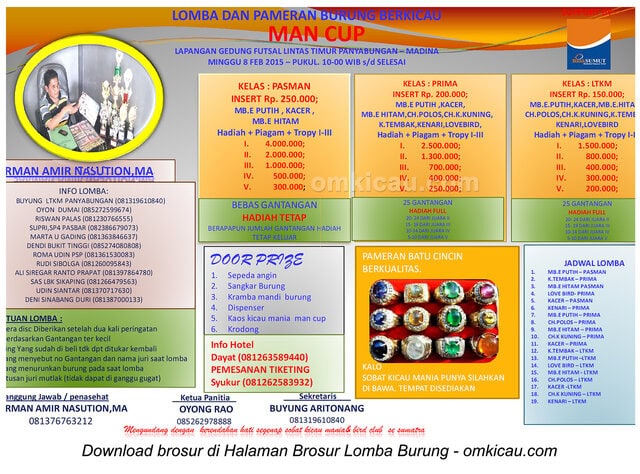 Brosur Lomba Burung Berkicau MAN Cup, Mandailing Natal, 8 Februari 2015