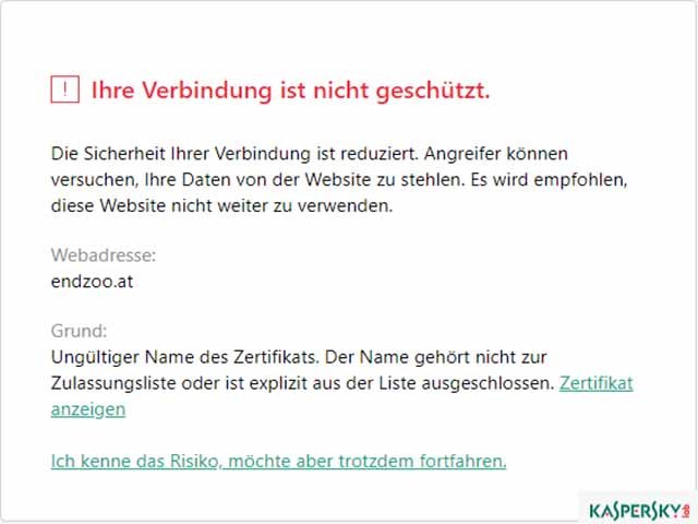 Kaspersky warnt vor Endzoo Webseite