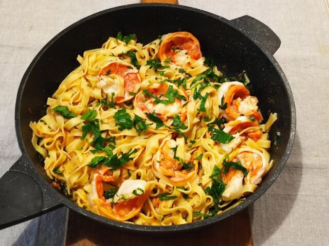 photo de Pâtes aux crevettes et sa persillade