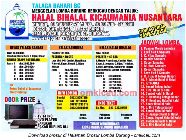 Brosur Lomba Burung Halal Bihalal Kicaumania Nusantara, Surabaya, 10 Agustus 2014