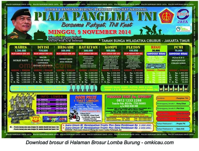 Brosur Lomba Burung Piala Panglima TNI Jakarta Timur, 9 November 2014