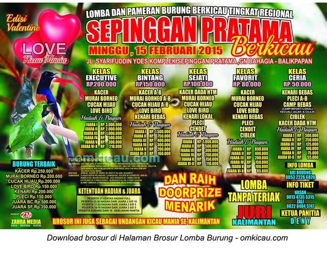 Brosur Lomba Burung Sepinggan Pratama Berkicau, Balikpapan, 15 Februari 2015