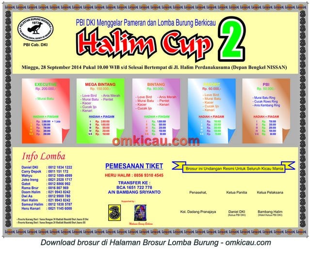 Brosur Lomba Burung Berkicau Halim Cup 2, Jakarta, 28 September 2014