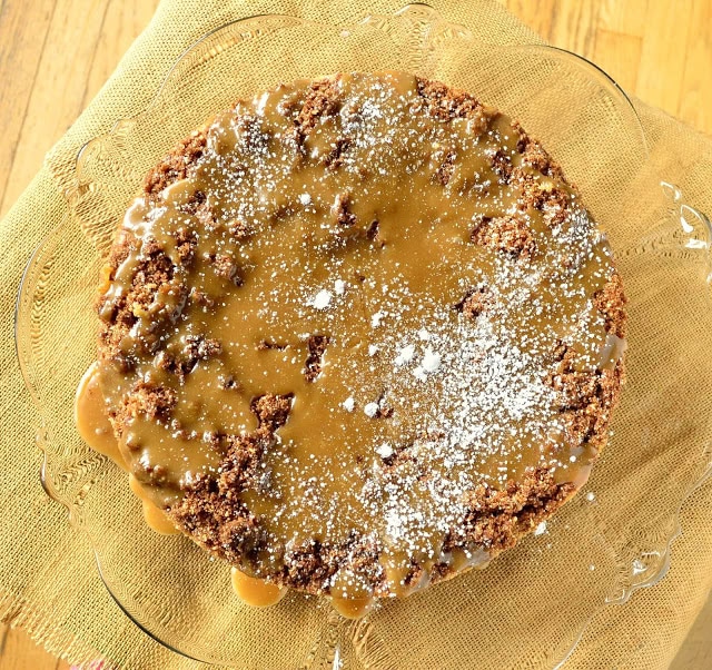 Apple Cake with Streusel and Caramel Sauce