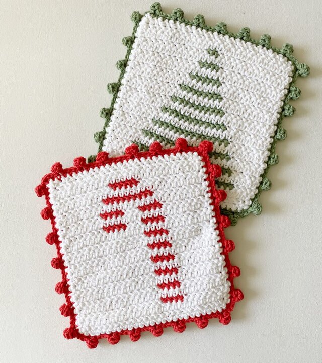 Crochet Tree Stripe Hot Pad with Dot Border Daisy Farm Crafts