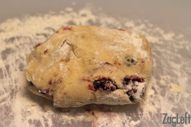 Blackberries folded into scone dough