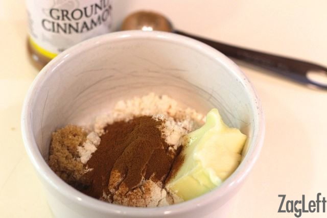 Ingredients for streusel topping in a small bowl