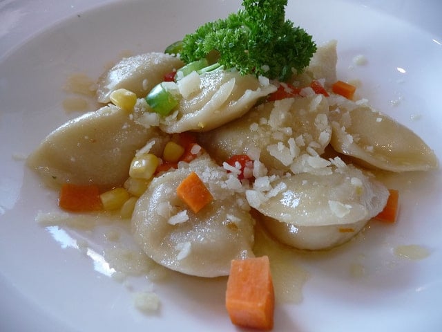 Russian pelmini in cream sauce