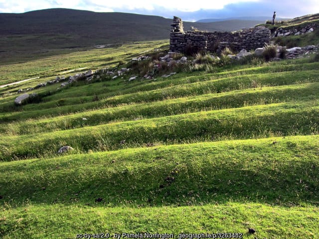 Lazy beds or potato planting ridges at the deserted village of Slievemore on Achill Island, County Mayo