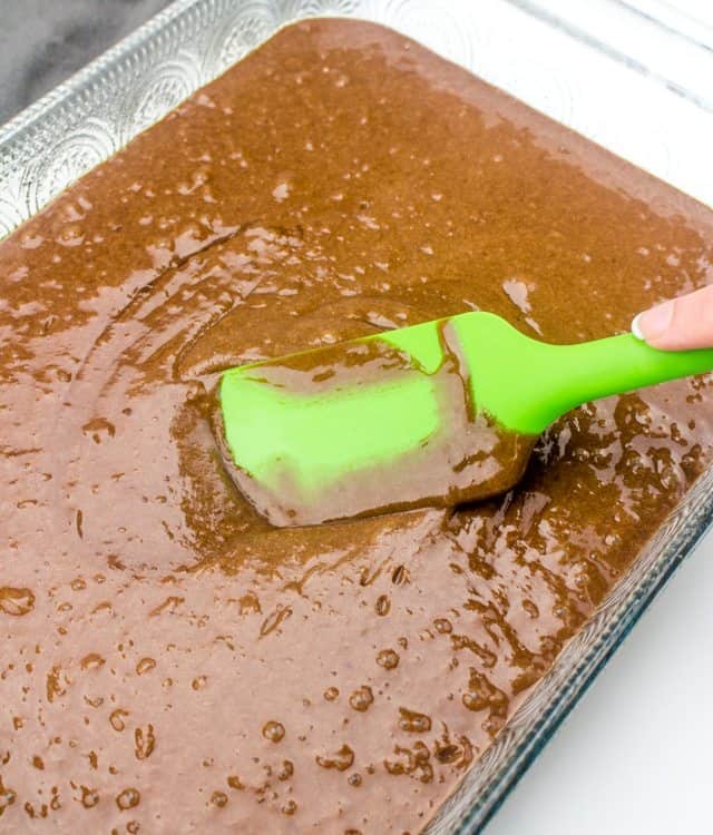 Chocolate Cake Mix in a 9x13 baking dish