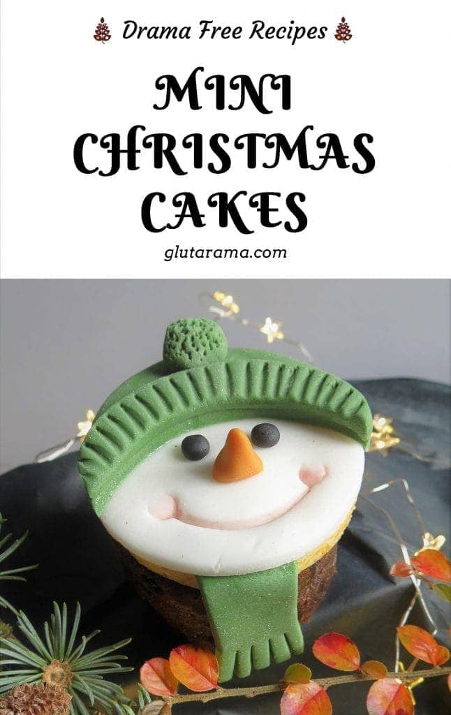 Mini Christmas Cakes made with a small food tin, these are gluten free, dairy free, vegan and nut free - that's right, NUT FREE marzipan #christmas #christmascake #glutenfree #dairyfree #vegan #eggfree #nutfree