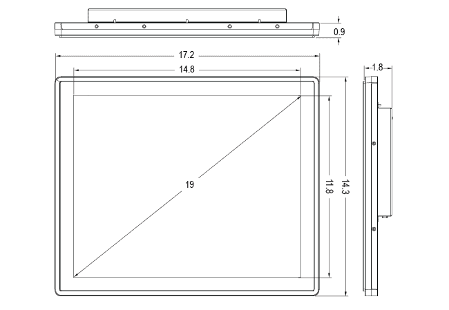 19-inch Rear Mount Touch Monitor Dimensions