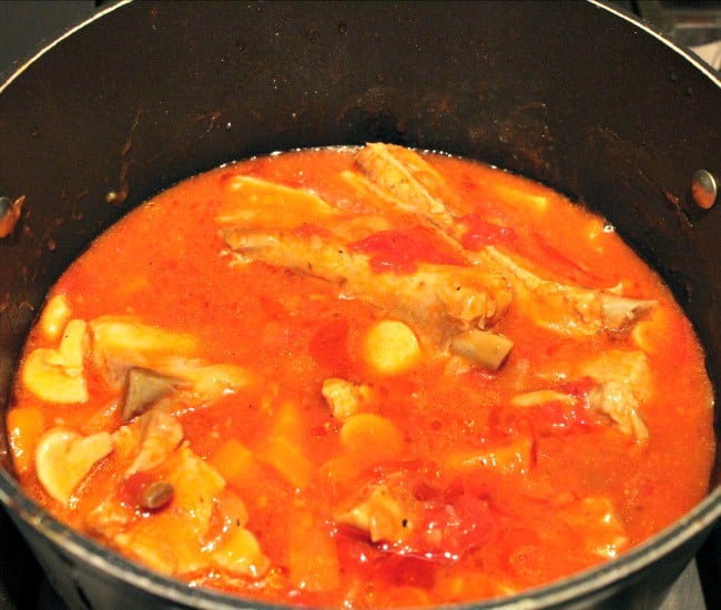 Delicious Tomato and Pork Casserole, showing ingredients in pan
