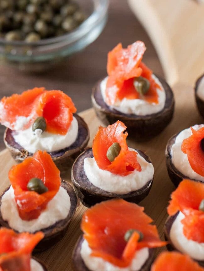smoked salmon potato canapes basil and bubbly
