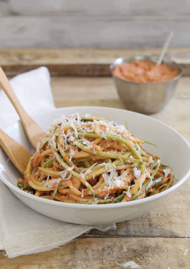 Zucchini Noodles with Creamy Roasted Tomato Basil Sauce