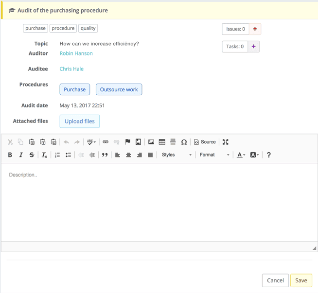Audit of the purchasing procedure screen from Qooling